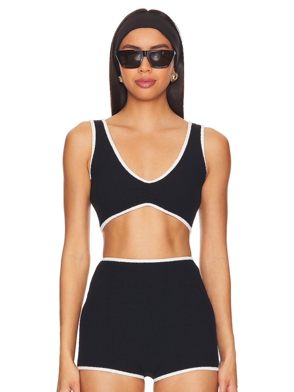 NWT Montce x Olivia Culpo Black Terry Rib Kim Variation Top, Size M